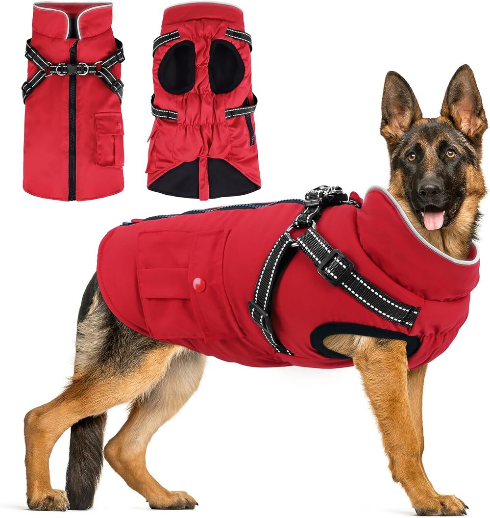 Dog Winter Coat with Harness Built-in